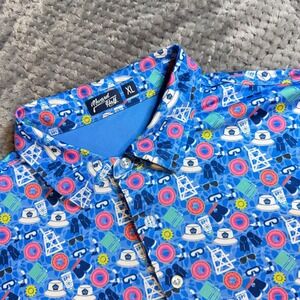 Inward Half Mens XL Blue Beach Golf Novelty Print Performance Polo Shirt